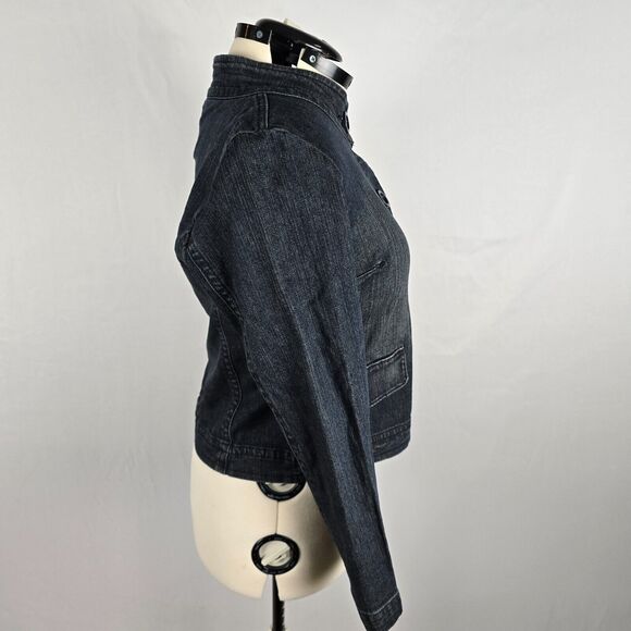 Levi's Jean Jacket Women's Large Mock Neck Button Dk Wash Blue Strauss Signature - Picture 14 of 16